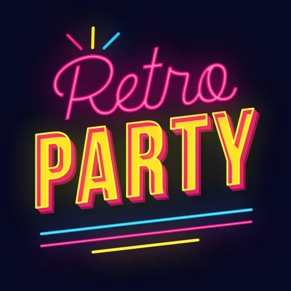 Retro party vintage 3d neon light lettering — Stock Vector