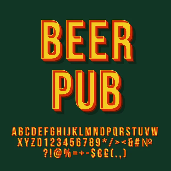 Cerveja pub vintage 3d vector lettering —  Vetores de Stock