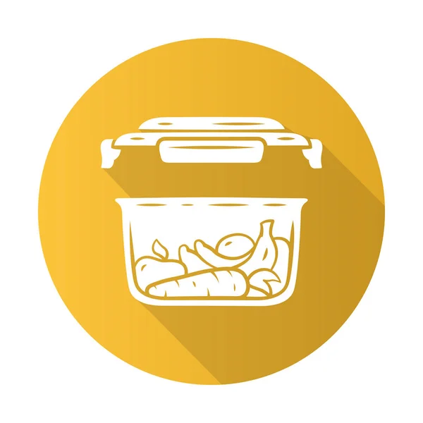 Recipiente de armazenamento de alimentos design plano ícone de glifo de sombra longa —  Vetores de Stock