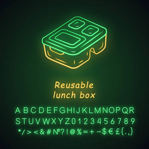 Reusable lunch box neon light icon — Stock Vector