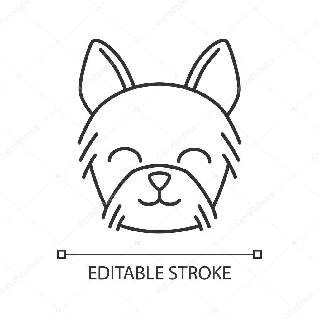 Yorkshire Terrier cute kawaii linear character. Thin line icon. Dog with smiling muzzle. Animal with smiling eyes. Domestic doggie. Vector isolated outline illustration. Editable stroke
