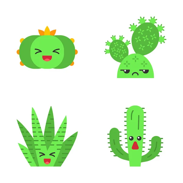 Conjunto de iconos de color sombra larga de diseño plano de cactus — Vector de stock