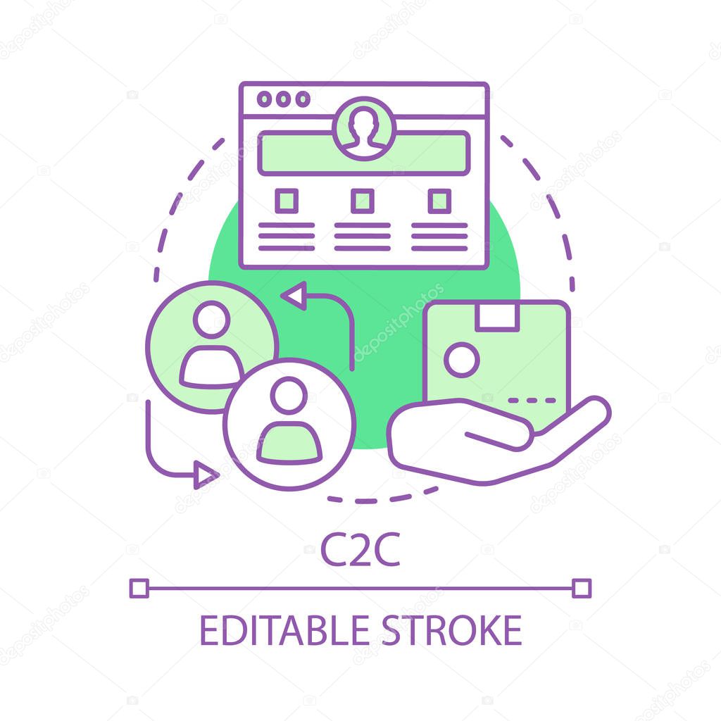 C2C concept icon. Commercial relationship idea thin line illustration. E commerce with sale between consumers. Web portal with purchase advertisement. Vector isolated outline drawing. Editable stroke