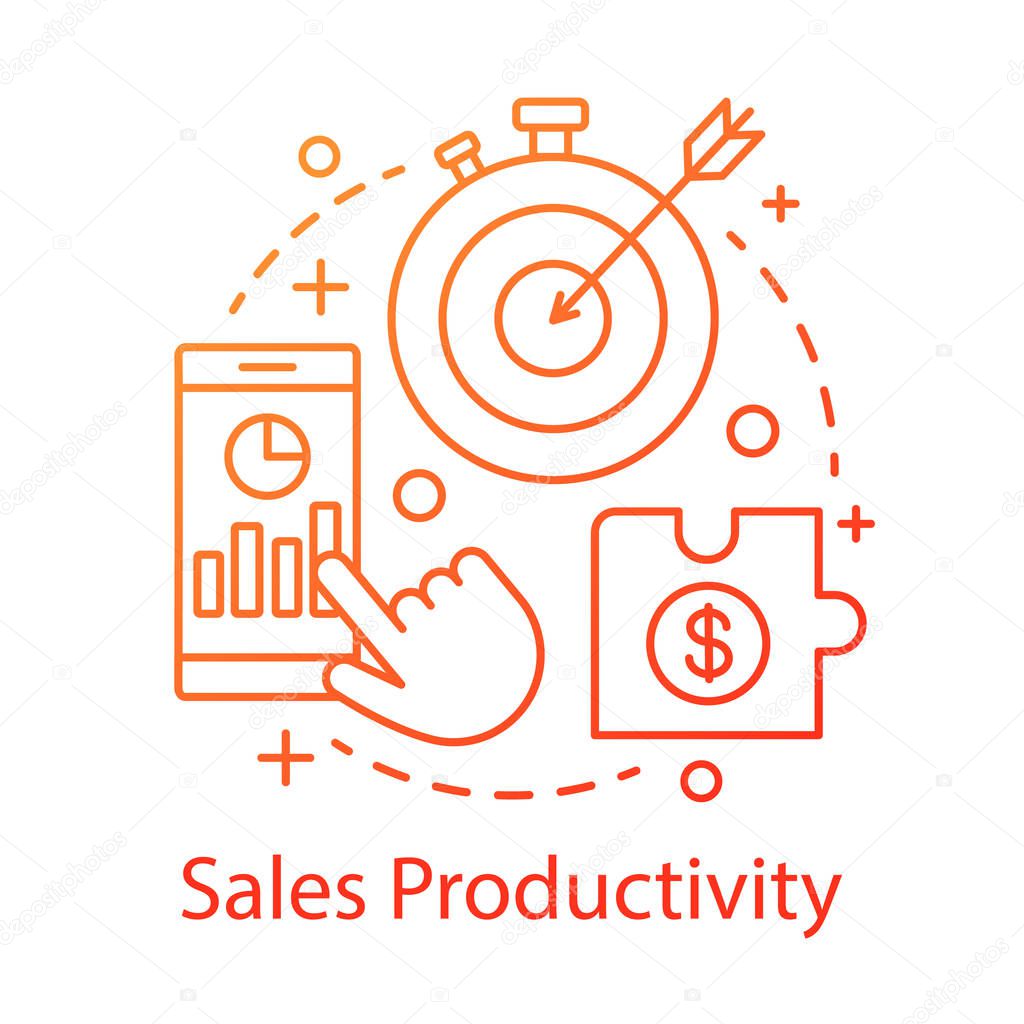 Sales productivity concept icon. Marketing strategy idea thin line illustration. Income increasing. Business management. CRM system. Financial growth. Vector isolated outline drawing