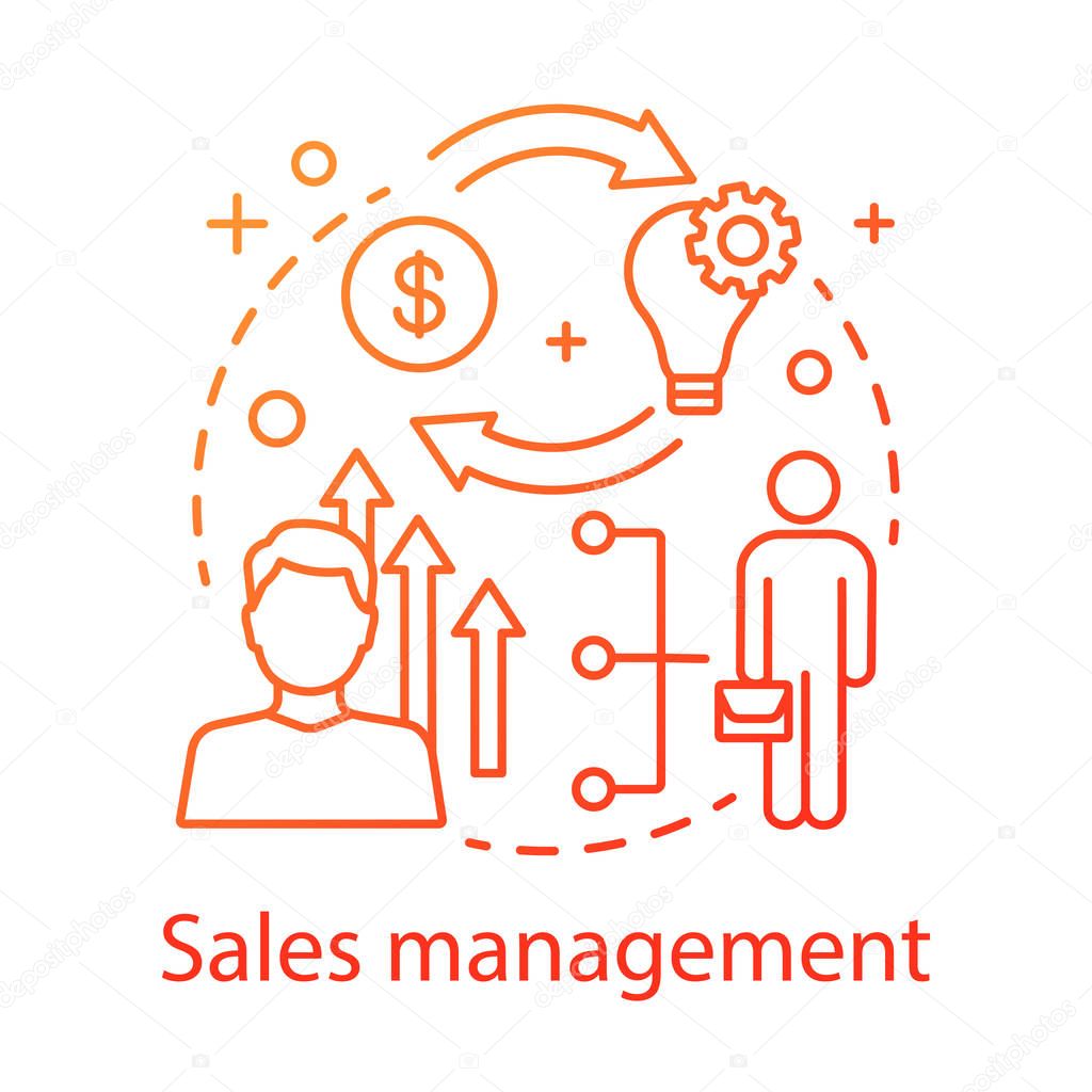 Sales management concept icon. CRM system idea thin line illustration. Customer relationship management. Marketing strategy. Financial growth. Vector isolated outline drawing