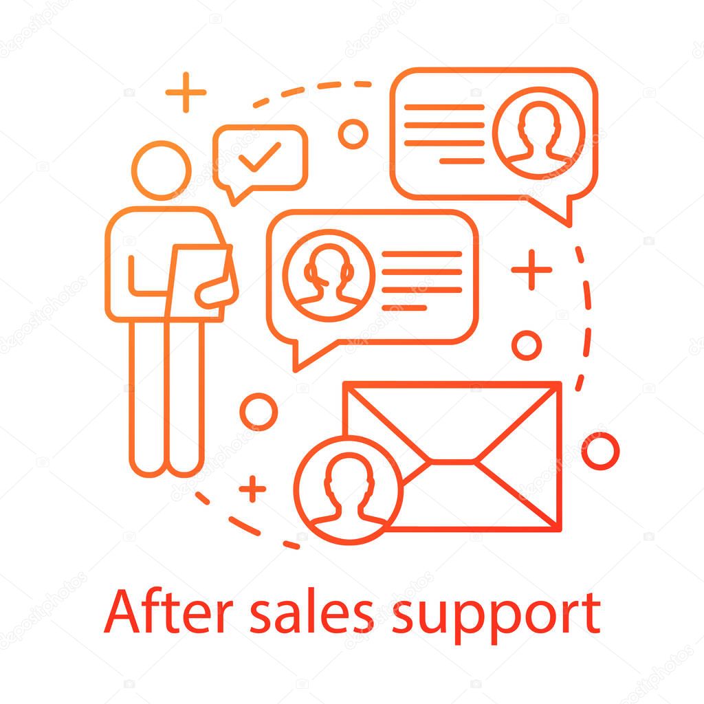 After sales support concept icon. Help desk service idea thin line illustration. Product guarantee. Customer relationship management. CRM system. Vector isolated outline drawing