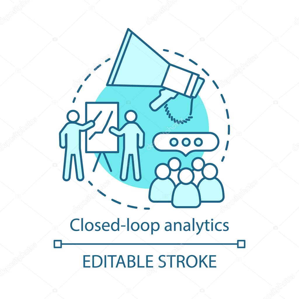 Closed-loop analytics concept icon. Customer lifecycle idea thin line illustration. Sales and business management. CRM system. Marketing alignment. Vector isolated outline drawing. Editable stroke