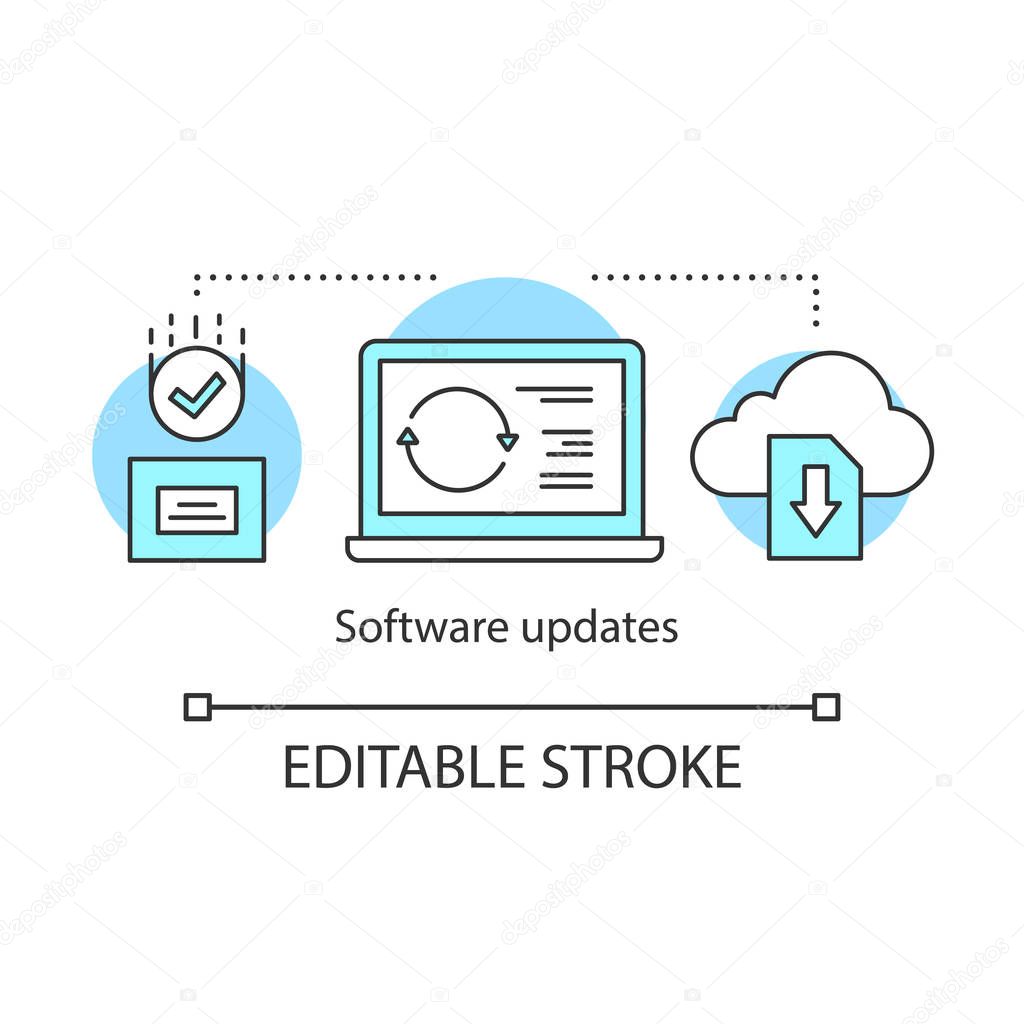 Software updates concept icon. Computer programs idea thin line illustration. Frontend development. CRM system software programming. Vector isolated outline drawing. Editable stroke