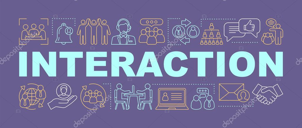 Interaction word concepts banner. Communication with customer. Presentation, website. Work meetings. Messaging. Isolated lettering typography idea with linear icons. Vector outline illustration