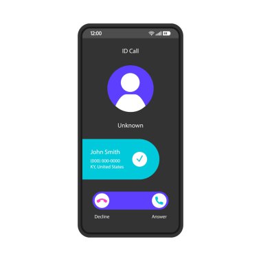 Id çağrı akıllı telefon arayüzü vektör şablonu