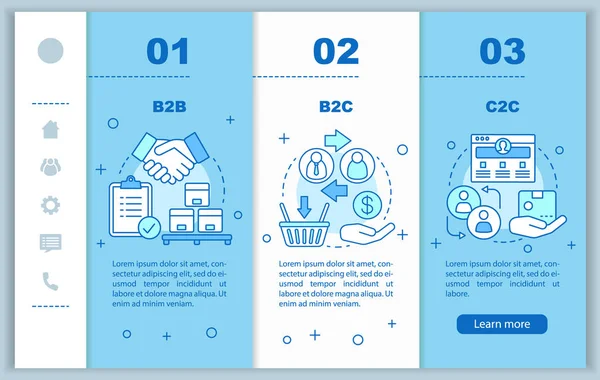 Marketing de negócios onboarding mobile web pages vector template —  Vetores de Stock