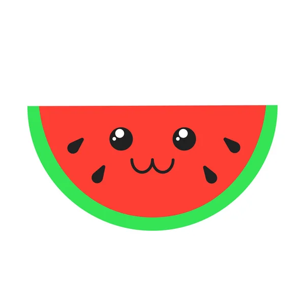 Watermelon cute kawaii desain datar karakter bayangan panjang - Stok Vektor