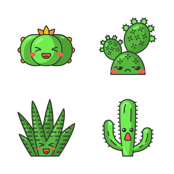 Cactus lindos caracteres vectoriales kawaii — Vector de stock