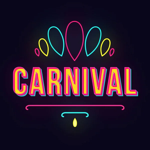 Carnival vintage 3d neon light lettering — Stock Vector