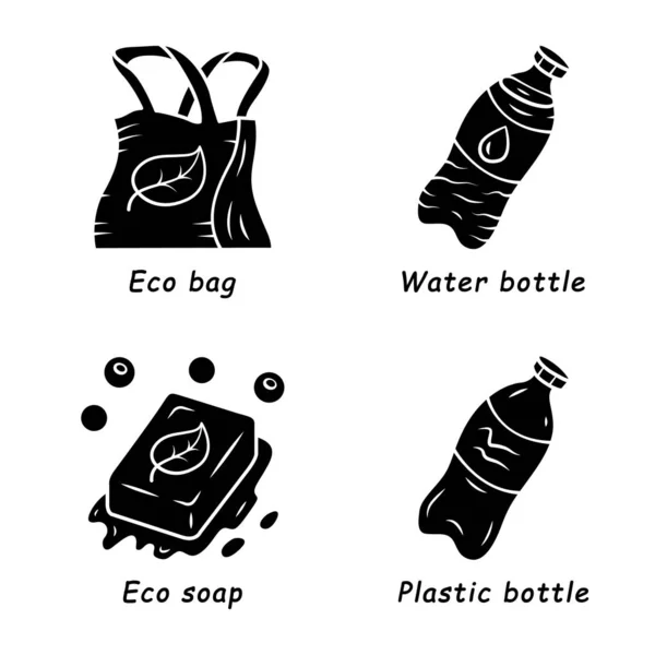 Zero waste swaps handmade glyph icons set — 스톡 벡터