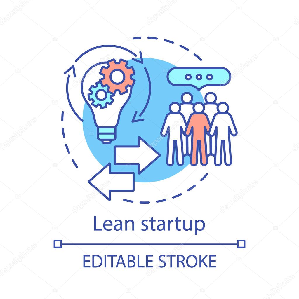 Lean startup concept icon. Customer development. Business model discussion. Product correction to buyer. Clients feedback idea thin line illustration. Vector isolated outline drawing. Editable stroke