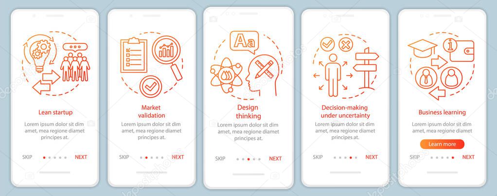 Startup principles onboarding mobile app page screen with linear Vector Graphics