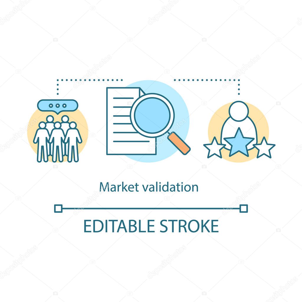 Market validation concept icon. Poll of target audience. PR company. Sociological survey. Marketing research idea thin line illustration. Vector isolated outline drawing. Editable stroke