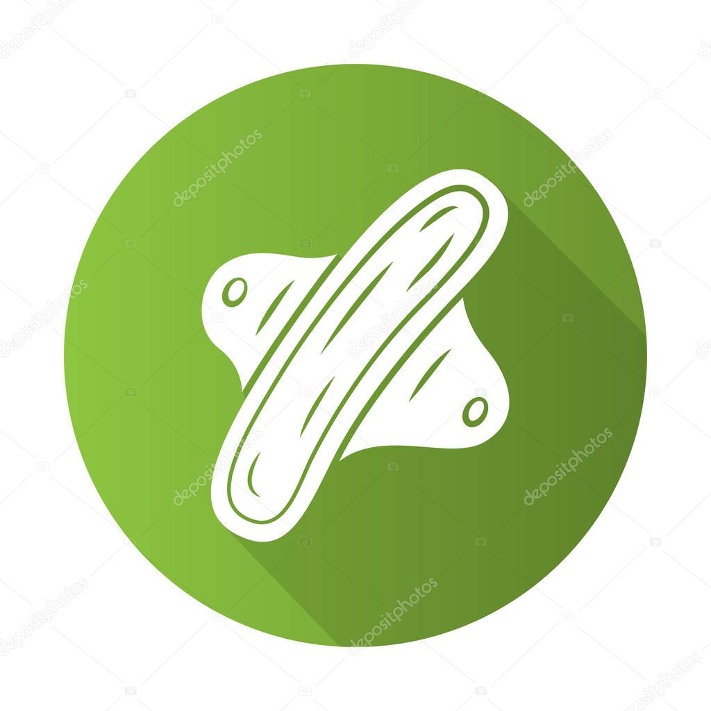 Cloth pads flat design long shadow glyph icon. Zero waste swap. Eco friendly, washable menstrual pad. Period sanitary napkin. Feminine hygiene. Reusable sanitary towel. Vector silhouette illustration