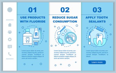 Mobil web sayfaları vektör şablonu onboarding Çürük önleme