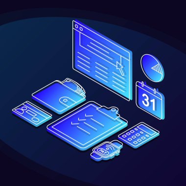 Online bankacılık isometrik renk vektör illüstrasyon