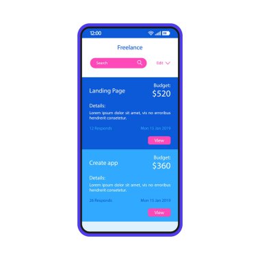 Serbest hizmetler akıllı telefon arayüzü vektör şablonu
