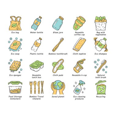 Sıfır atık değişimi el yapımı renk simgeleri ayarlandı