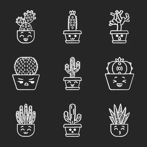 Cactuses chalk icons set — Stock Vector