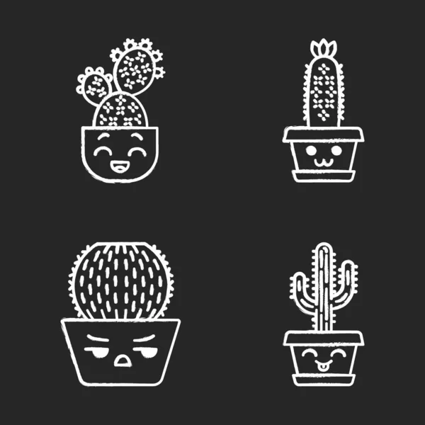 Jeu d'icônes craie cactus — Image vectorielle