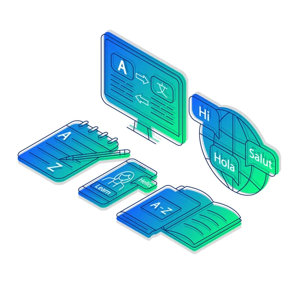 Foreign languages learning isometric color vector illustration — Stock Vector