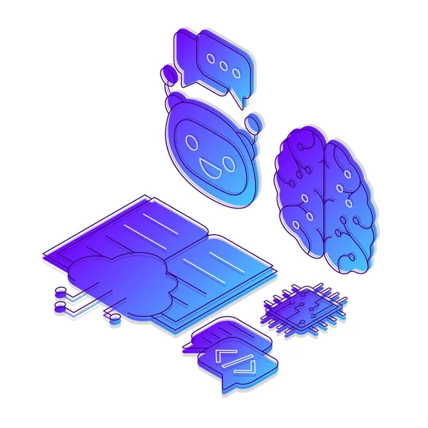 Sztuczna inteligencja izometryczny gradient kolor wektor Illustra — Wektor stockowy