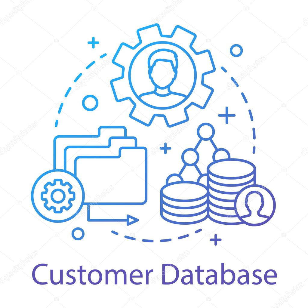 Customer database concept icon. Commercial information idea thin line illustration. Customer relationship management. Client identity. CRM software. Vector isolated outline drawing