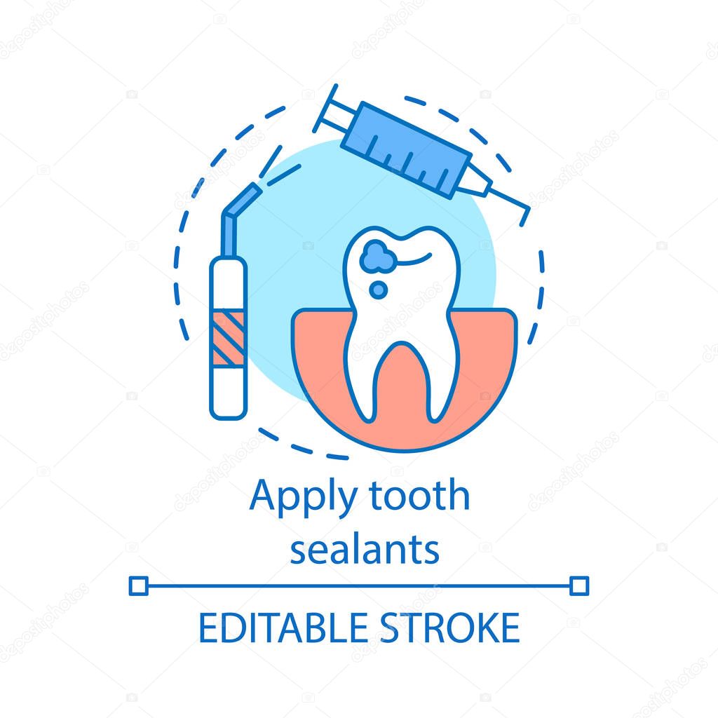 Apply tooth sealants concept icon. Fissure and pits sealing. Coating for teeth. Treatment for caries prevention idea thin line illustration. Vector isolated outline drawing. Editable stroke
