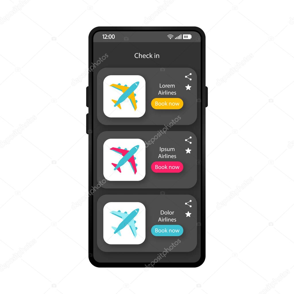 Check in app smartphone interface vector template