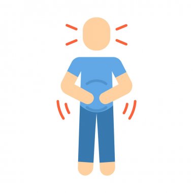 Karın ağrısı düz tasarım uzun gölge renk simgesi