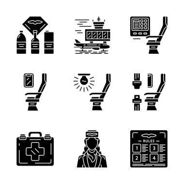 Havacılık hizmetleri glyph simgeleri seti