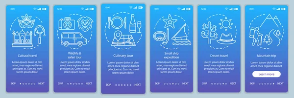 Cestovní zkušenosti onboarding mobilní aplikace stránka obrazovka vektor Temp — Stockový vektor