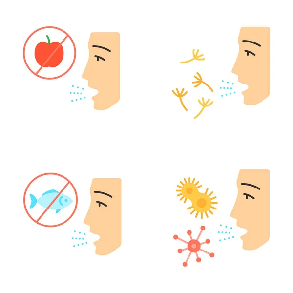 Conjunto de ícones de cores de sombra de design plano de alergias — Vetor de Stock