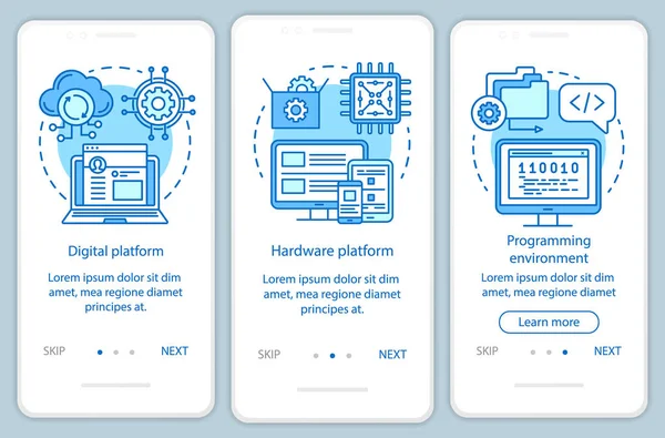 Piattaforma hardware onboarding app mobile page screen vector templ — Vettoriale Stock