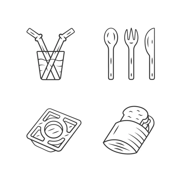 Conjunto de iconos lineales de cubiertos de cocina de cero residuos — Vector de stock