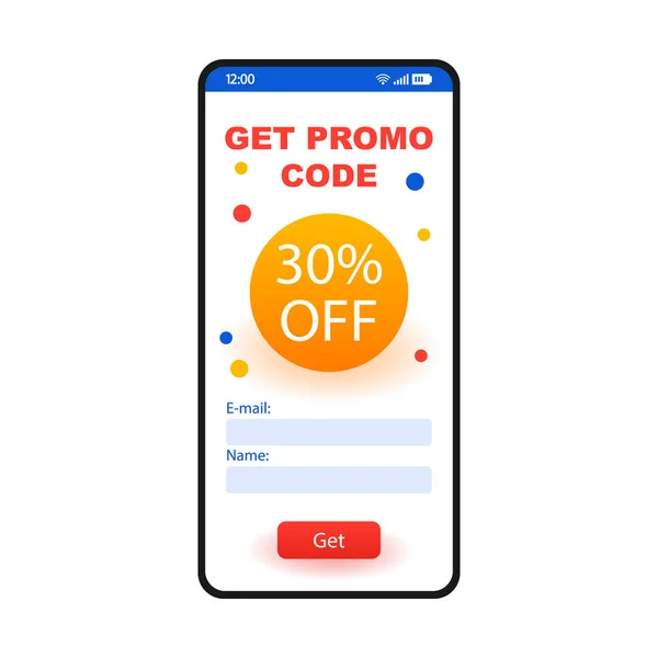 Promo code smartphone interface template — Stockvector