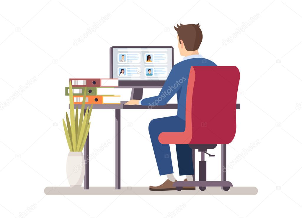 HR manager choosing applicants resume flat vector illustration. 