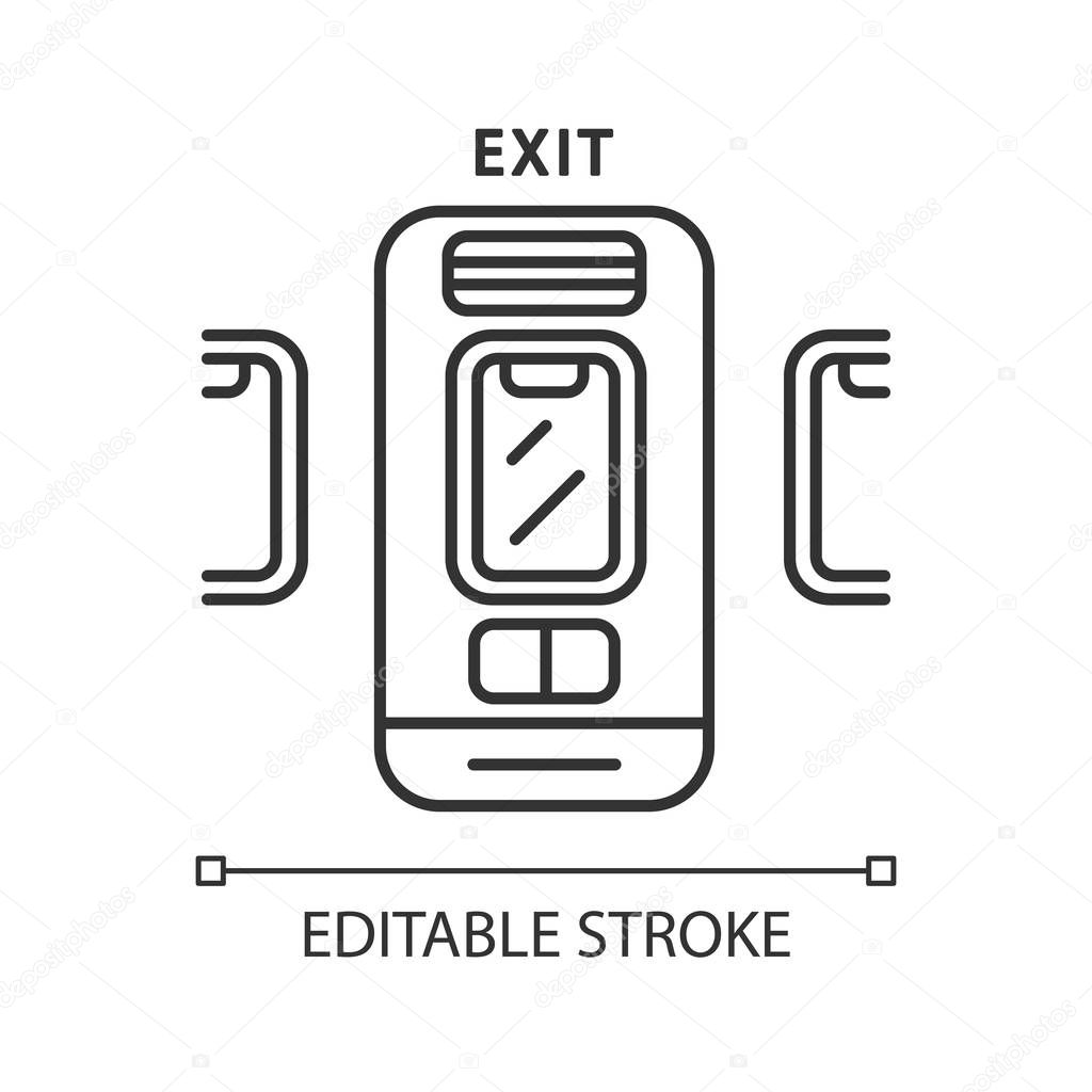 Emergency exit linear icon. Thin line illustration. Contour symbol. Vector isolated outline drawing. Editable stroke