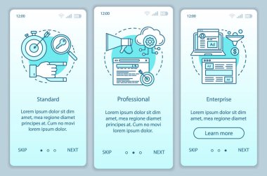 Crm abonelik onboarding mobil uygulama sayfası ekran vektör templa