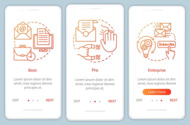 E-posta pazarlama abonelik onboarding mobil uygulama sayfası ekran w