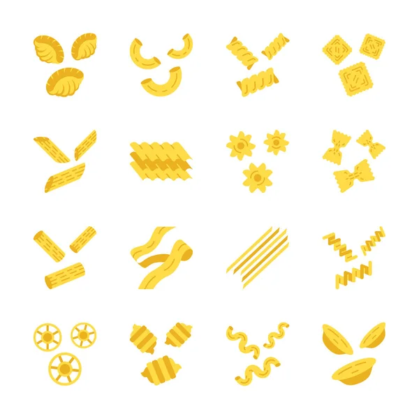 Pasta noodles flat design long shadow color icons set — Stock Vector