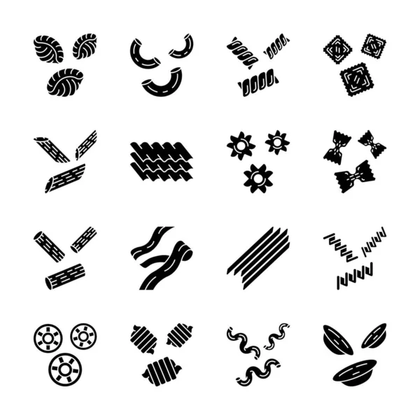 Set de iconos de glifo de fideos de pasta — Vector de stock