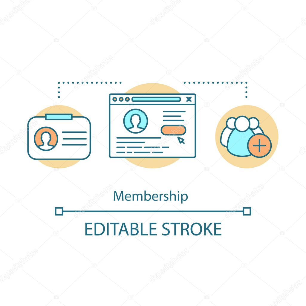 Membership concept icon. Partnership agreement idea thin line illustration. Customer data. Online marketing. Web registration. Subscription. Personal account. Vector isolated drawing. Editable stroke