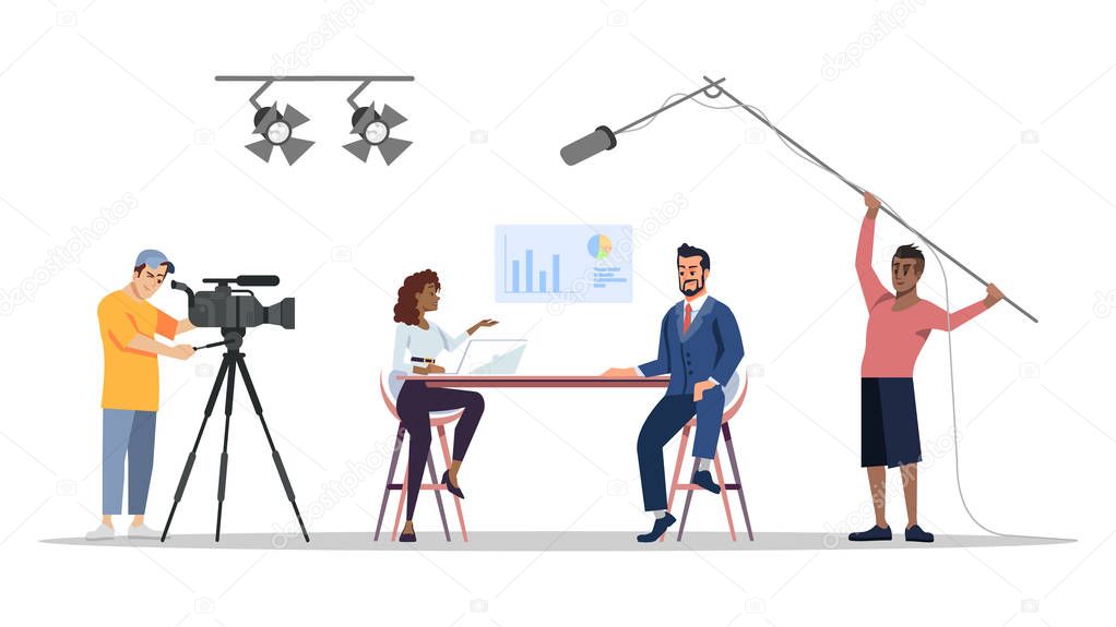 Journalistic interview at studio flat vector illustration