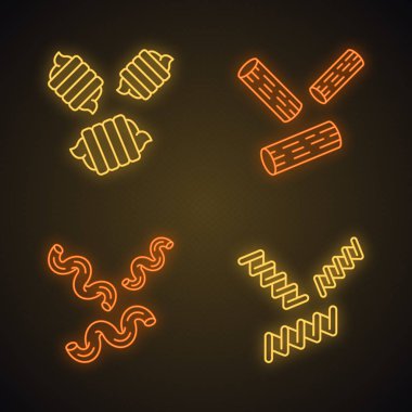 Makarna erişte neon ışık simgeleri seti